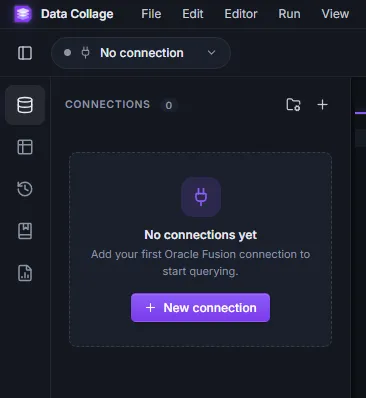 Connections panel empty state with the New connection button